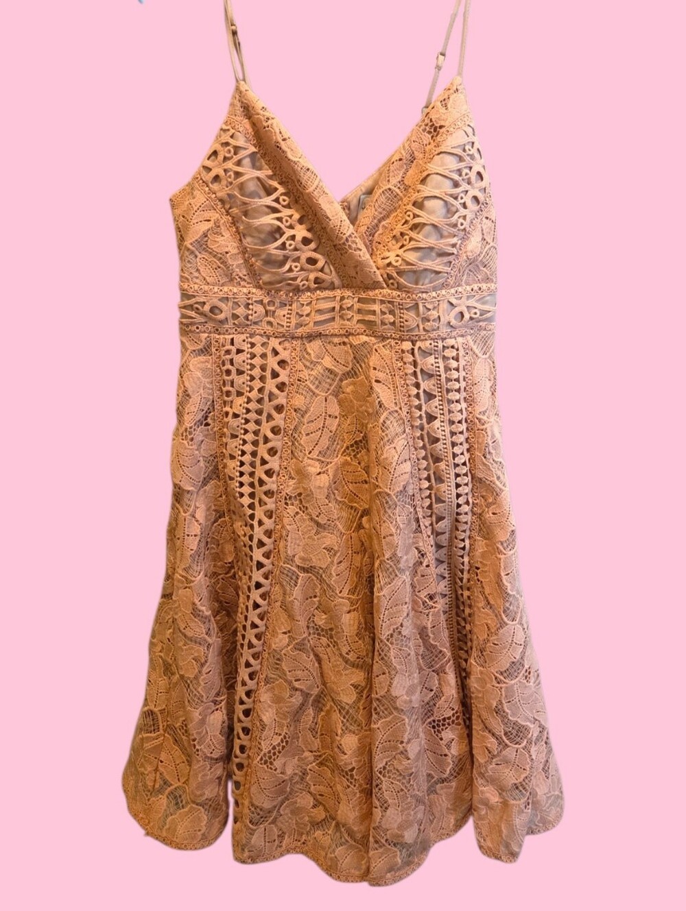 Pink Lace Spaghetti-Strap Dress